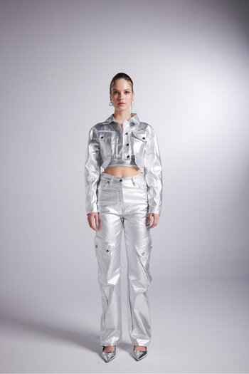 HOLLY LOLLY Foil Coated Cargo Pocket Millen Trousers Gray
