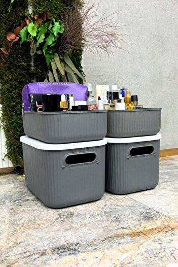 Flora Çok Amaçlı Dolap Içi Düzenleyici Kapaklı Saklama Kutusu, Banyo Ve Mutfak Düzenleyici 4'lü Set