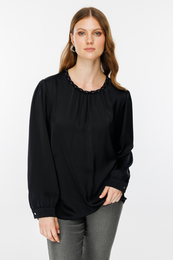 Ekol Braided Collar Satin Blouse
