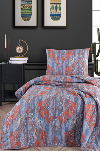 Eponj Home Single Quilted Bedspread Set - Hitit Navy Blue