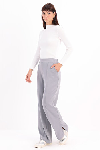 ALLDAY Gray Ribbed Wide Leg Knitted Trousers