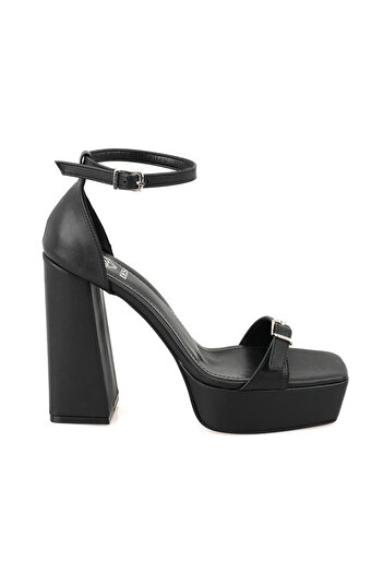 Desa Women's Black Adjustable Buckle Heeled Sandals