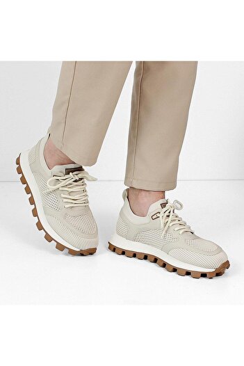 Celal Gültekin Ανδρικό δερμάτινο sneaker με κορδόνια σε μπεζ χρώμα με χοντρή σόλα