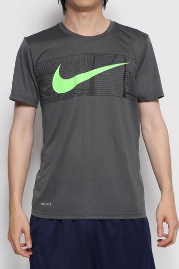 Nike Men's Short Sleeve Functional T-Shirt Dri Fit Legacy Swoosh Bloc Tee Grey