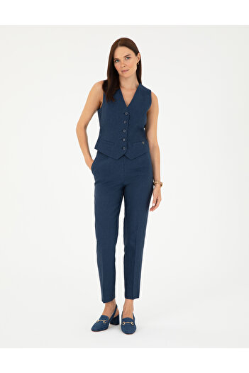 Pierre Cardin Navy Blue Carrot Fit Linen Trousers 50282075-Vr033