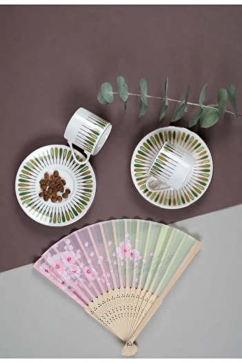 PORSER Pera Green Coffee Cup Set 80Cc 2 People 4 Pieces