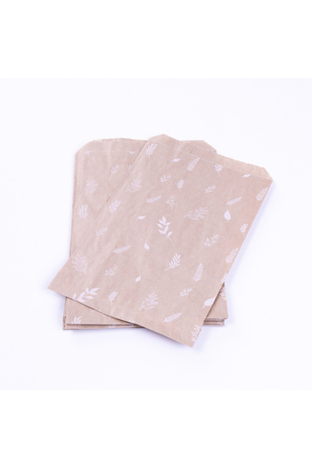 Bimotif Paper Bag with Leaf Pattern, Kraft-White 18X30 cm - 40 Pieces