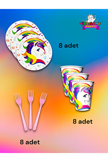 VibeHome 8-Person Unicorn Themed Super Eco Set - for Birthday Parties and Fun Events