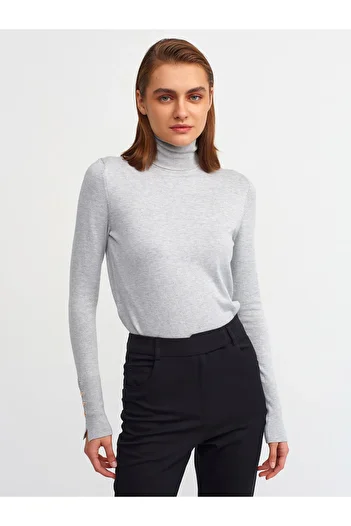 Dilvin 1268 Model Turtleneck and Drop Sleeve Sweater - Gray Melange