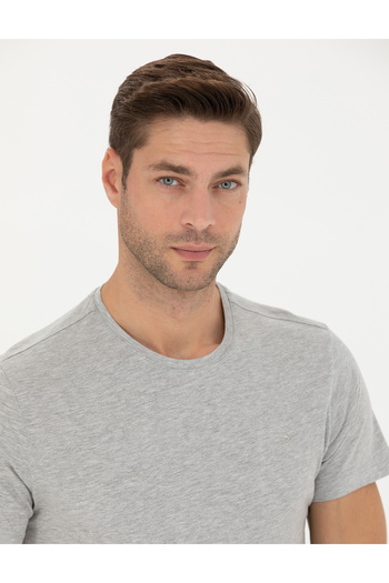 Pierre Cardin Light Gray Melange Slim Fit Basic T-Shirt 50289335-Vr091