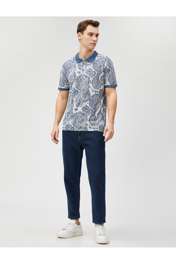Koton T-Shirt Slim Fit Slim Fit T-Shirt T-Shirt Buttoned Krátký rukáv Šátek Detailní potisk
