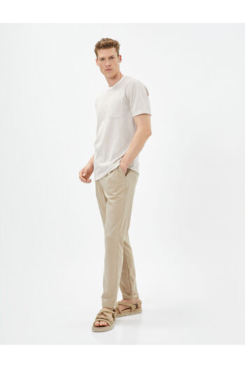 Koton Elastic Waist Trousers Slim Fit Buttoned Pocket Viscose Blend