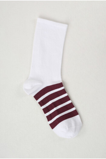 HEQA Five Striped Socks White-Claret Red