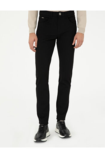 Pierre Cardin Black Slim Fit Canvas Trousers 50295933-Vr046