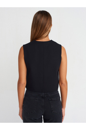 Dilvin 60563 Hidden Placket Vest-Black