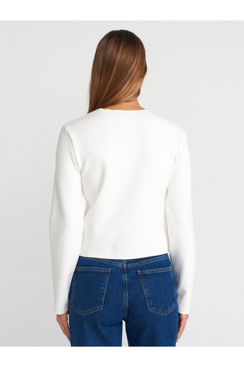 Dilvin 60411 Cardigan with Button Detail and Pockets-Ecru