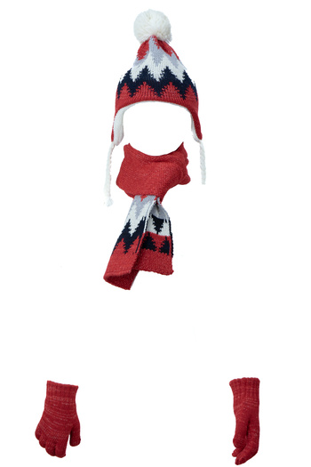 Oppland Children's Winter Thick Pompom Beanie Scarf Gloves Full Set Cotton Keep Warm Windproof