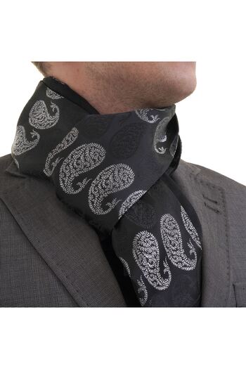 Exve Exclusive Black Silver Shawl Pattern Jacquard Woven Elegant Wool Double Sided Scarf