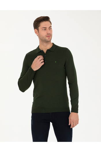 Pierre Cardin Dark Green Slim Fit Polo Neck Basic Knitwear Sweater 50276350-Vr079