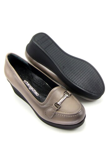 Erkan Saçmacı Maika Mink Genuine Leather Wedge Heeled Casual Shoes