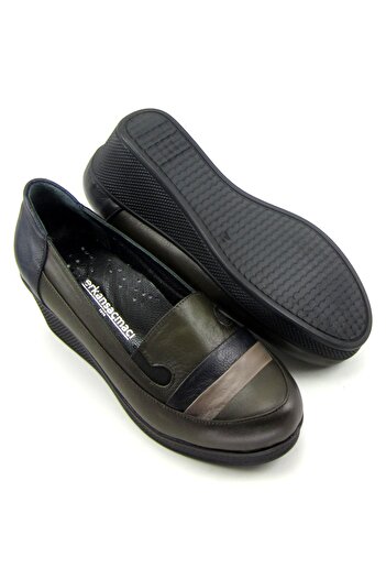 Erkan Saçmacı Anya Khaki Genuine Leather Wedge Heeled Casual Shoes