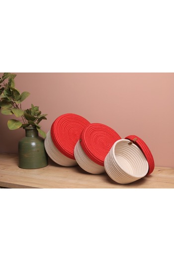 ModaCardin Jute Wicker Hand Woven 3-Piece Covered Basket Set Organizer