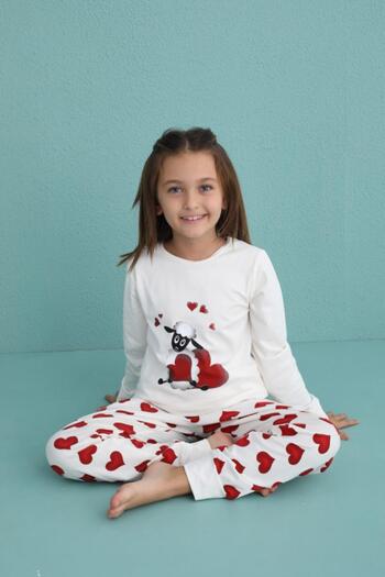 Pijamaevi Lamb Patterned Long Sleeve Cotton Girl's Pajamas Set