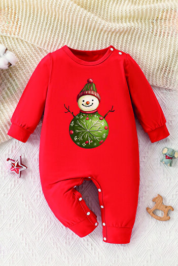 ADABEBEK Snow Embroidered Snowman Printed Style Baby Jumpsuit 23114
