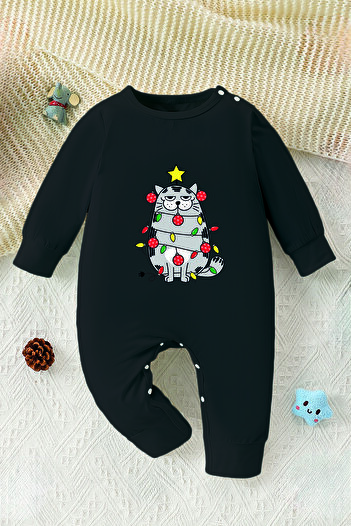 ADABEBEK Christmas Tree and Confused Cat Printed Style Baby Romper 23187