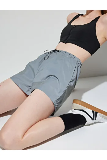 Koton High Waist Elastic Metallic Short Sports Shorts - Pocket Detailed