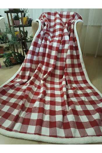 ÇAĞTEKS Plaid Pattern Thick Furry Single Blanket