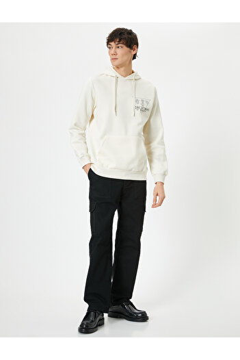 Koton Slogan Printed Sweat Hooded Kangaroo Pocket Detailed