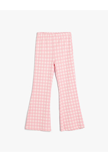 Koton Spanish Leg Trousers Gingham Elastic Waist
