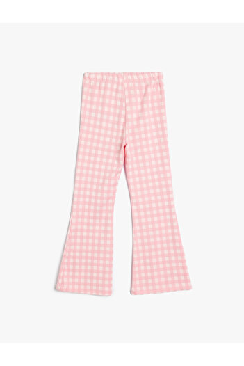 Koton Spanish Leg Trousers Gingham Elastic Waist