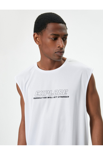 Koton Crew Neck Sleeveless Sports Undershirt - Slogan Printed
