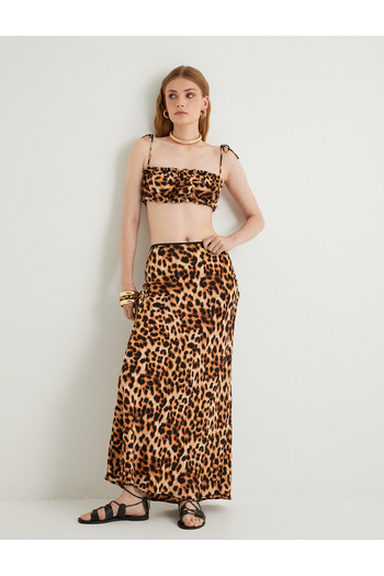 Koton Fustă midi din viscoză cu model leopard cu talie înaltă