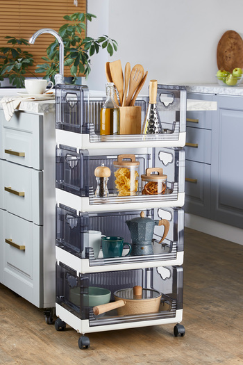 PASACO 4-Piece Stackable Folding Organizer with Storage Shelf and Moving Wheels