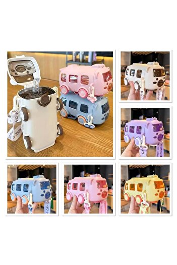 begonias Bus Design Water Bottle with Straw 500 ml