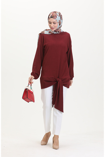 sefamerve Burgundy Belted Tunic - Model 1020-05