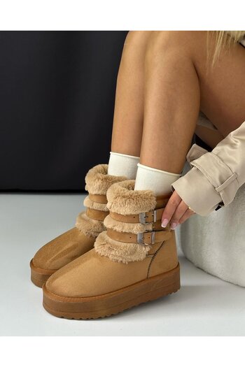 shopcolic 133 Uggcı 2 Tokalı Içi Tüylü Kalın Taban Kadın Bot