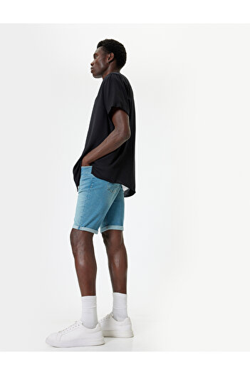 Koton Slim Fit Denim Shorts Bermuda Folded Hem Pocket Detail Cotton