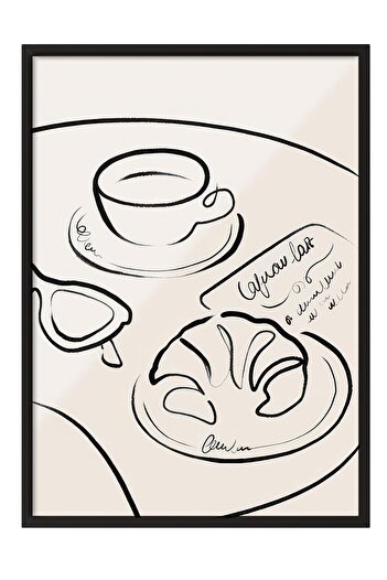 Postifull French Breakfast Framed Painting, Black Frame and Poster, Wall Painting Comfort Series No:108557