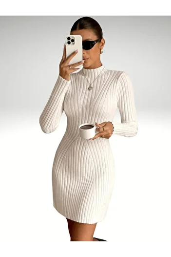 Bracha Mini Knitwear Dress with Judge Collar Corduroy Print Skirt Detail
