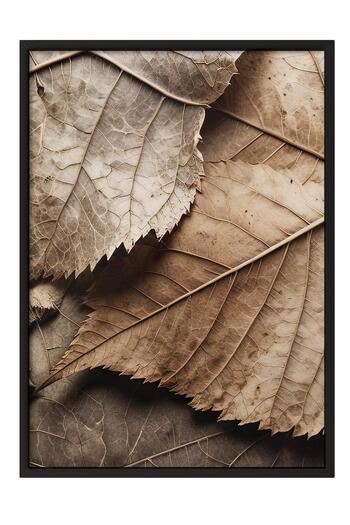 Postifull Brown Leaves Framed Painting, Black Frame and Poster, Vertical Wall Painting Comfort Series No:108352