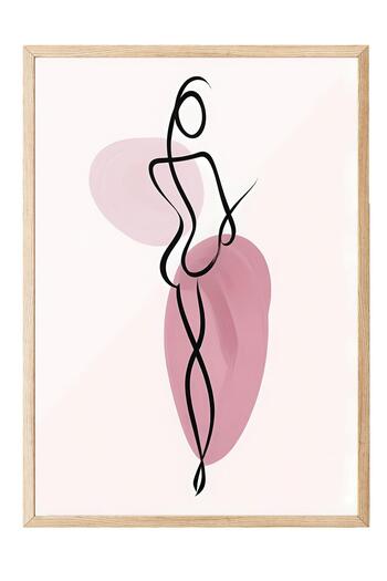 Postifull Line Shape Framed Painting, Wooden Frame and Poster, Vertical Wall Painting Comfort Series No:108488