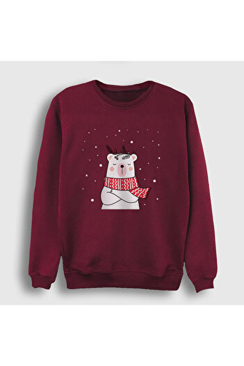 Presmono Unisex Claret Red Polar Bear Polar Bear Χριστουγεννιάτικο φούτερ 270747 ττ