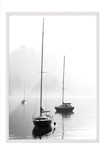 Postifull Sail Boats Framed Painting, White Frame and Poster, Vertical Wall Painting Comfort Series No:108383