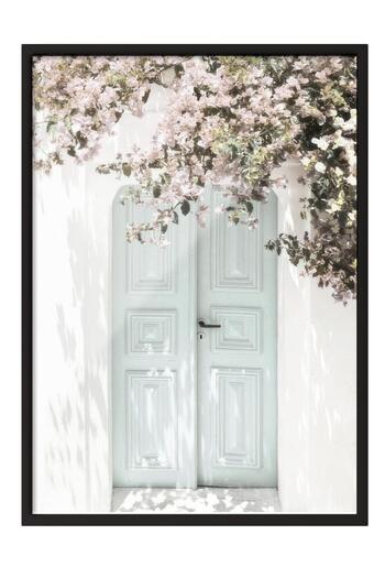 Postifull Pink Flower Door Framed Painting, Black Frame and Poster, Wall Painting Comfort Series No:108449
