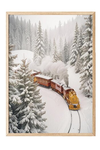 Postifull Holiday Train New Year Painting, Wooden Frame and Poster, Vertical Wall Painting Comfort Series No:108470