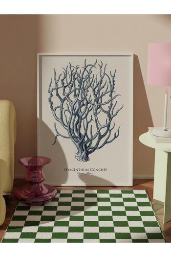Postifull Blue Coral Framed Painting, White Frame and Poster, Vertical Wall Painting Comfort Series No:108438